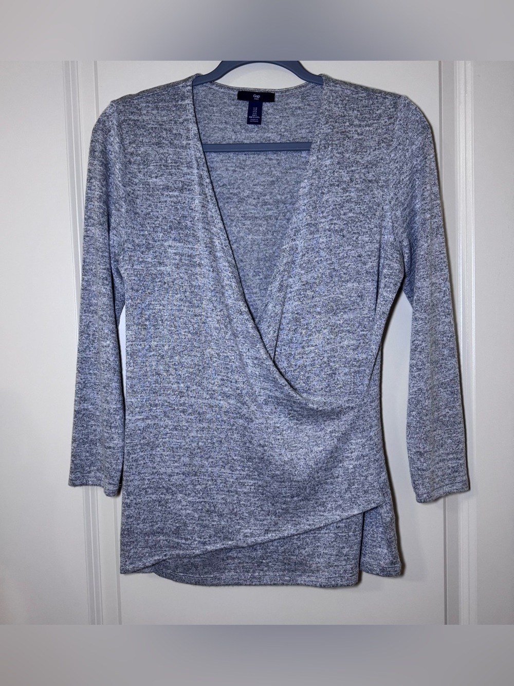 Gap Women's Gray Heathered Knit Wrap V-Neck Long Sleeve Stretch Top Size S